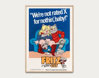Fritz the Cat (1972) Poster - Robert Crumb, Cartoonposter, Filmposter, Geïllustreerde poster, Cadeau-idee, Stripposter, X-rated