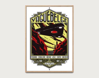 UFO Poster Belgian Wave 1989-1990, Retro Triangle UFO Sightings Art, Mysterious Night Sky Decor, True Alien Encounter Print