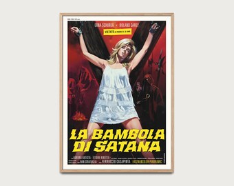La Bambola di Satana movie poster, 1969 Giallo cult film, restored HD vintage art, illustrated original by Ferruccio Casapinta