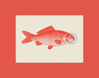 Risographie Poisson rouge - Riso, impression, 2 couleurs, typographie, impression minimaliste, affiche décorative, affiche déco, print A3