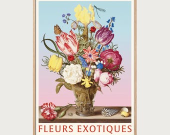 Exotic Flower Poster – Vintage Botanical Print – Nature Wall Art for Living Room, Bedroom & Office – Elegant Floral Decor