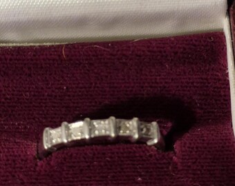 White Gold  half eternity 5 stones Ring sz  p