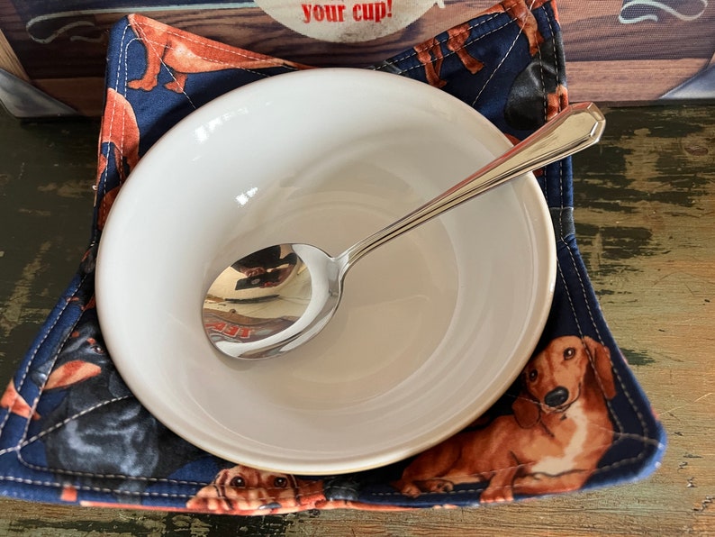 Reversible Bowl/Dish Cotton Dachshund Fabric Bowl Cosy for Hot & Cold Use image 2