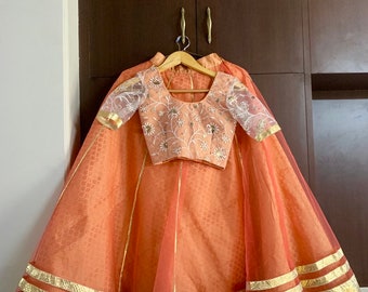 Bollywood dance costume/custom made ghaghra choli/dance costume/Indian wedding wear/Pakistani/peach full circle ghoomar outfit/lehenga/skirt