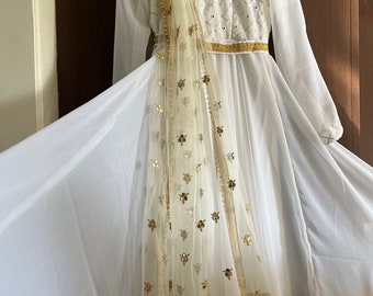 Kathak Anarkali/white kathak outfit/bollywood anarkali suit/customised dress/indian dancewear/bollywood outfit/white anarkali dress/stitched