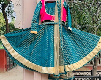 Kathak dress/5pcs Anarkali suit/bollywood suit/indian ethnic dress/pink kathak Anarkali/bollywood costume/Turquoise kathak costume/customise