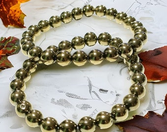 Grade A++ Pyrite Crystal Bead Bracelet 8mm, Genuine Crystal Pyrite Gemstone Bracelet, Stone of Luck, Prosperity, Gift for Men & Women