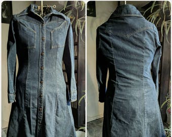Vintage 70s Landlubber Denim Western Dress Cowgirl