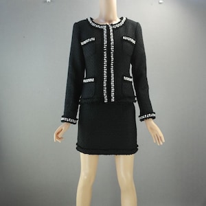 Custom Made Tweed Suit: Pearl Decoration Blazer & Skirt/Shorts/Pants