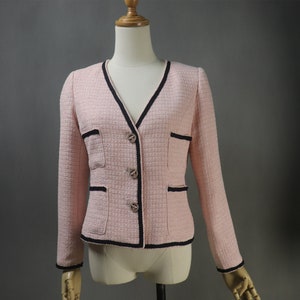 CUSTOM Pink Tweed Jacket Coat V Neck Golden Buttons / Plus Sizes /For Speech Day, Graduation, Personalized Gift, Wedding