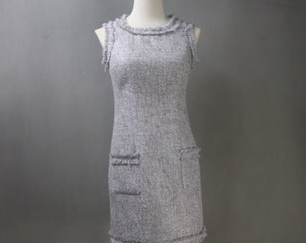Gray Tweed Dress with Tassel: Custom Fit Mini to Midi Plus Size