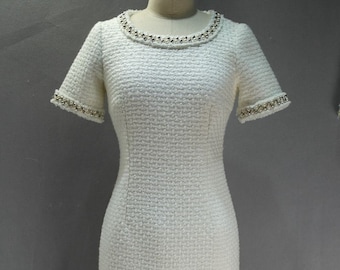 Summer White Tweed Dress Custom Made in Plus / Petite Size Mini / Long Dress For Wedding,  Graduation, Speech Day, Office, Formal Event