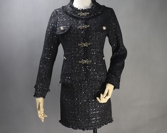 Veste à boucle vintage à paillettes sur mesure pour femmes, blazer + shorts/jupes/pantalons pour événement formel, remise des diplômes, journée de discours, spectacle sur scène