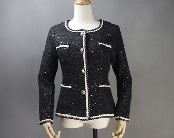 Custom Made Black Tweed Sequin Jacket - Plus Size Suit Separates