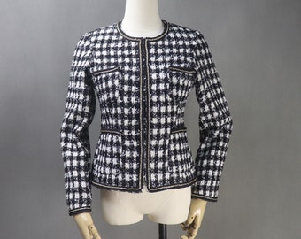 Spring Black White Checked Jacket CUSTOM MADE in Plus Sizes with Golden Chain Trim for Speech Day, Graduation, Wedding Guest, Formal Event