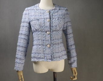 Femme sur mesure sur mesure bleu chaîne décoration à carreaux veste à paillettes manteau + shorts/jupes/pantalons, remise des diplômes, mariage, événement formel