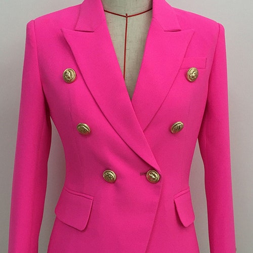 Fitted Golden Lion Buttons Blazer Neon 