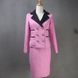 Hot Pink Tweed Suit – Custom Made Vintage Style Jacket with Skirt, Women’s Set
