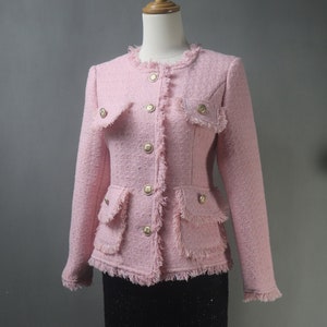Custom Pink Jacket Tweed Tassel Fringe Blazer +  Skirt / Shorts / Trousers Pants Suit For Wedding Guest, Formal Event, Graduation, Plus Size