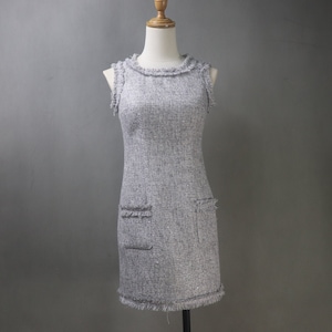 Gray Tweed Dress with Tassel: Custom Fit Mini to Midi Plus Size