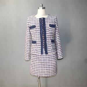 Custom Tweed Houndstooth Suit: Formal Jacket & Skirt, Plus Size
