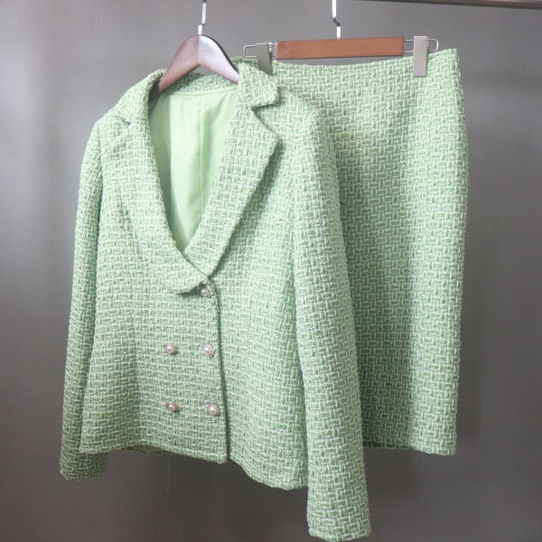 Abito verde da donna Giacca in tweed su misura + Gonna lunga/corta, Set coordinato, Giorno del discorso, Cerimonia di laurea, Abito da sposa, Festa di Natale