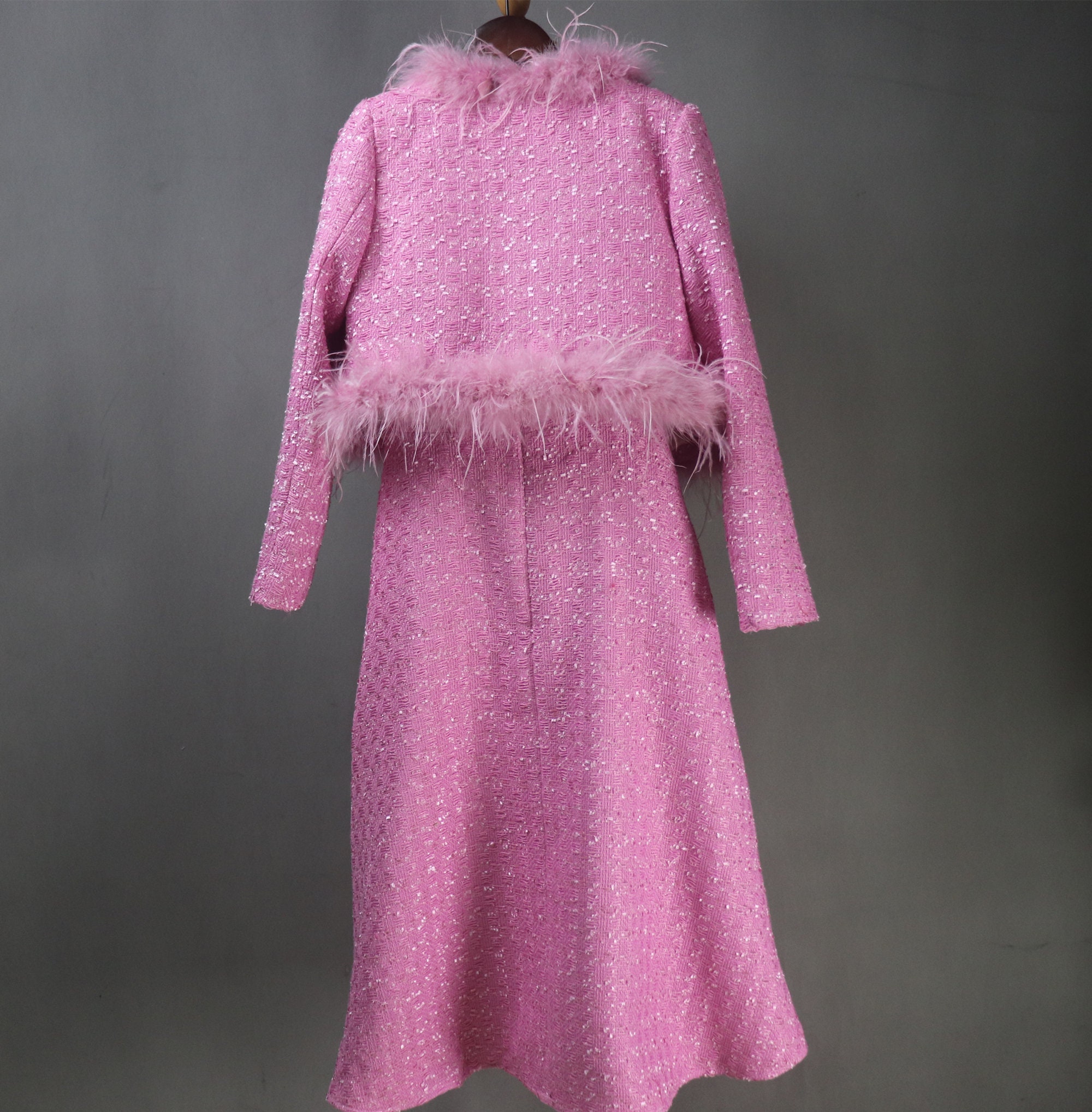 pink dress fur trim Soft Season Faux Fur Maxi Dress