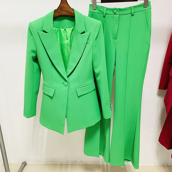 Women Hot Pink/ Dark Red/ Green Blazer Mid-high Rise Flare - Etsy UK