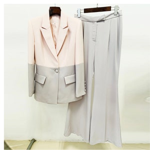 Dusty Pink Bell Bottom Pants Suit Set With Blazer Puffed Sleeve Blazer for  Women Rose Gold Trouser Set for Women Pink Pants Suit Set Women 