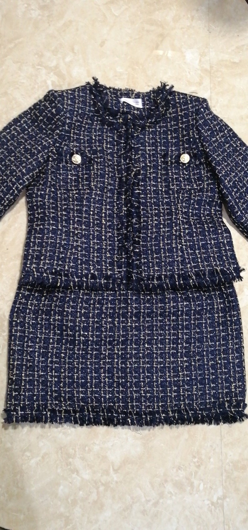 Women's Custom Made Suit Tweed Jacket Skirt Suit 6 Colours, Plus Sizes, Children formal Suit, Wedding, Speech Day, Personalised clothes Navy