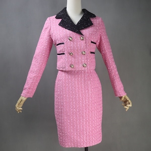 Women Custom Made Suit Hot Pink Vintage Style Tweed Jacket + Skirt For Speech Day,  Graduation, Wedding Guest, Formal Event, Office Suit