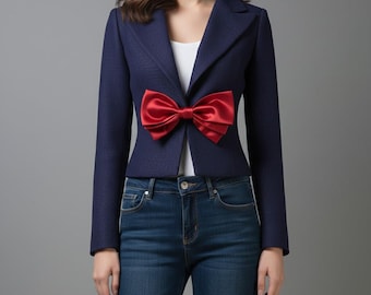 Red Bow Fitted Short Blazer – Custom Made Elegant Tailored Jacket