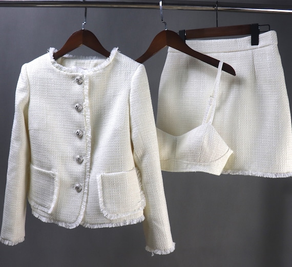 Women's CUSTOM MADE Cream White Tweed Jacket Coat Blazer | Etsy