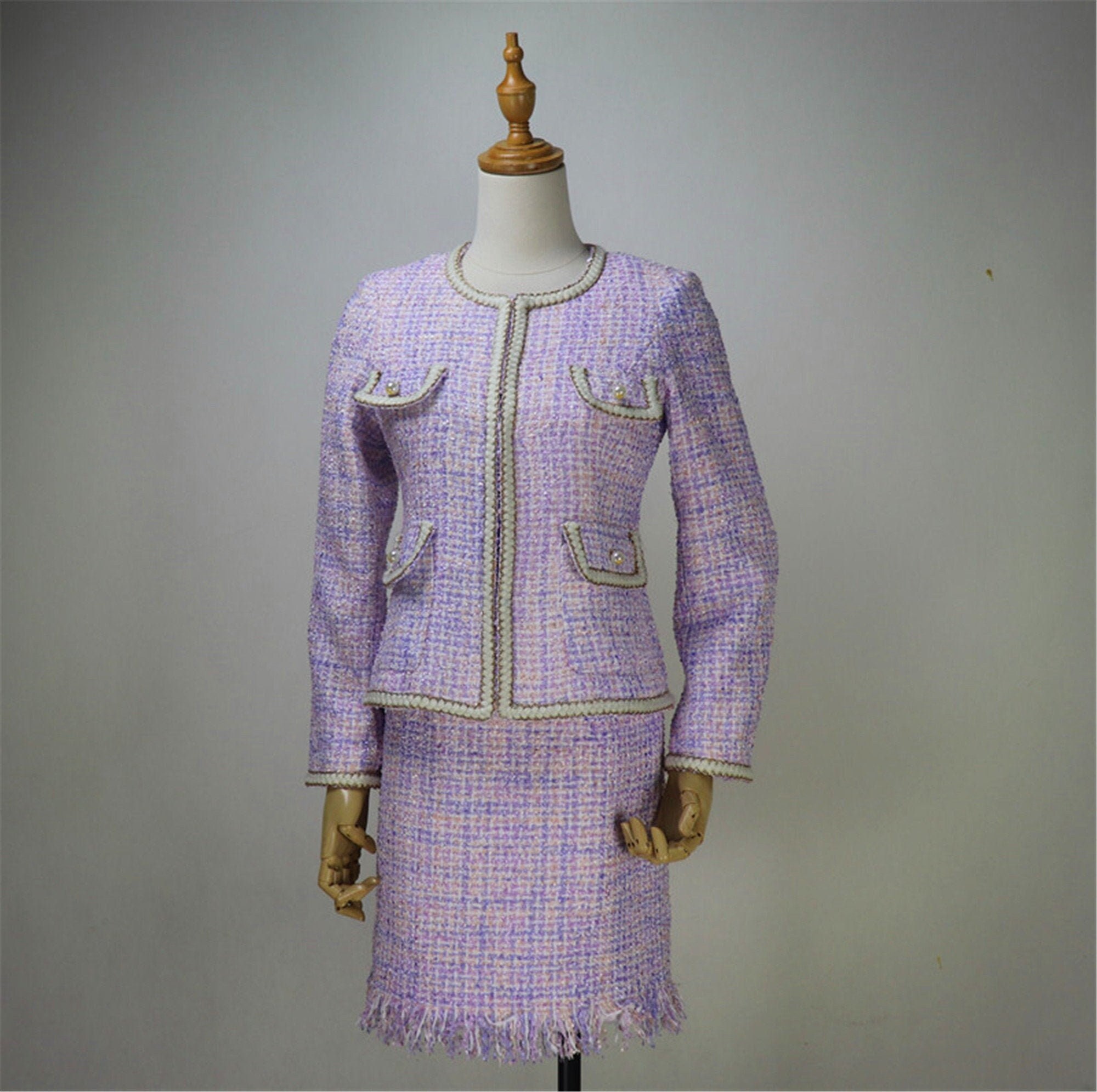 Purple tweed suit sale