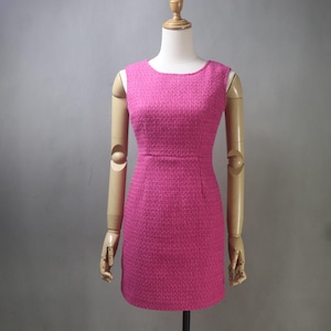 Custom Fuchsia Tweed Dress: Handmade Mini Midi Elegant Outfit