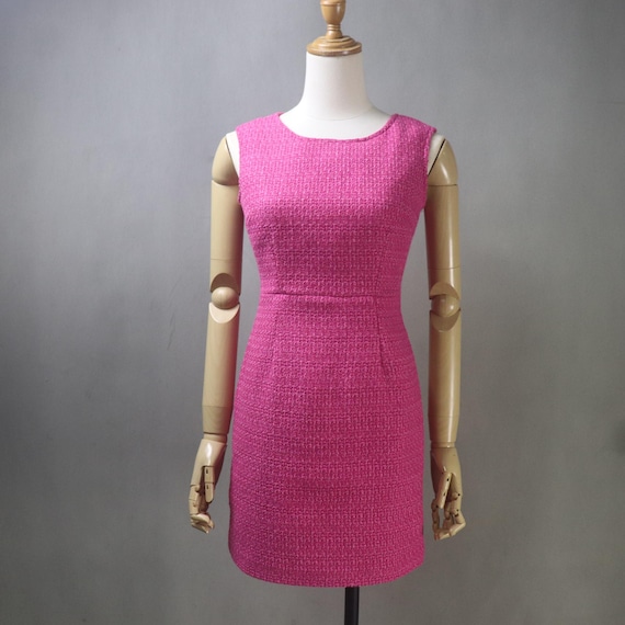 Custom Fuchsia Tweed Dress: Handmade Mini Midi Elegant Outfit