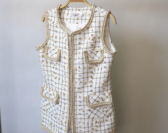 Womens CUSTOM MADE Golden Check Pattern Tweed Vest Gilet 