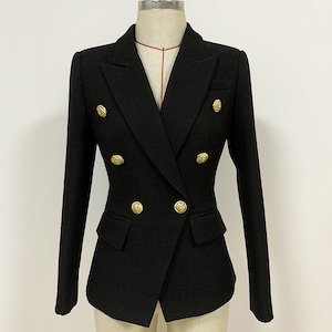 Blazer ajusté femme boutons dorés manteau noir blanc fuchsia blazer de costume bureau costume formel blazer image 1