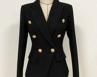 Blazer aderente da donna Cappotto con bottoni dorati Blazer da abito nero bianco rosa caldo Blazer da ufficio formale