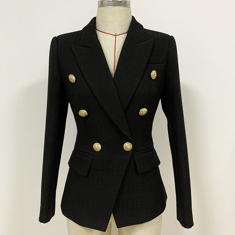 Blazer ajusté femme boutons dorés manteau noir blanc fuchsia blazer de costume bureau costume formel blazer image 1