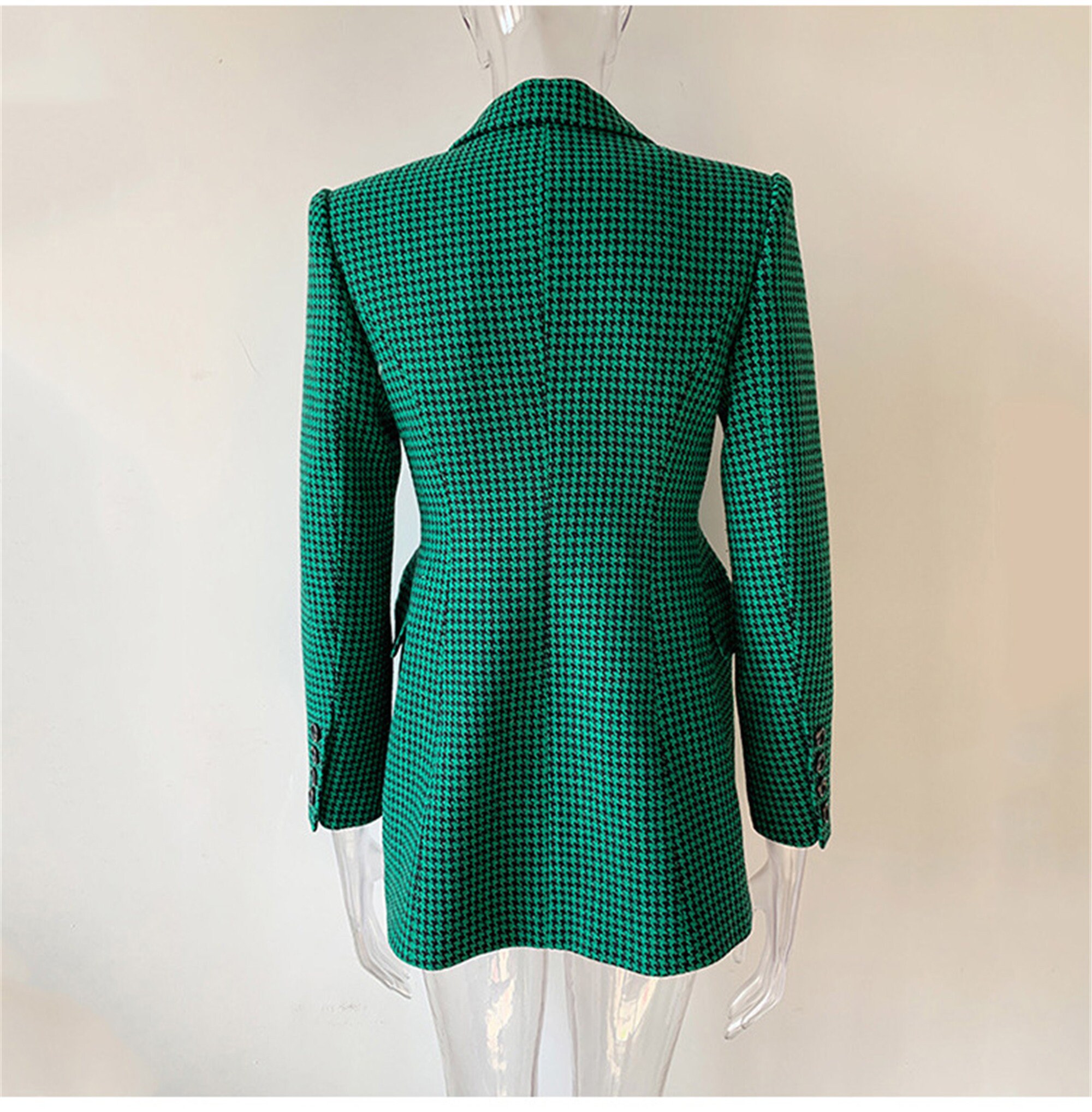 2021 Women's Green Houndstooth Fitted Blazer Coat Etsy
