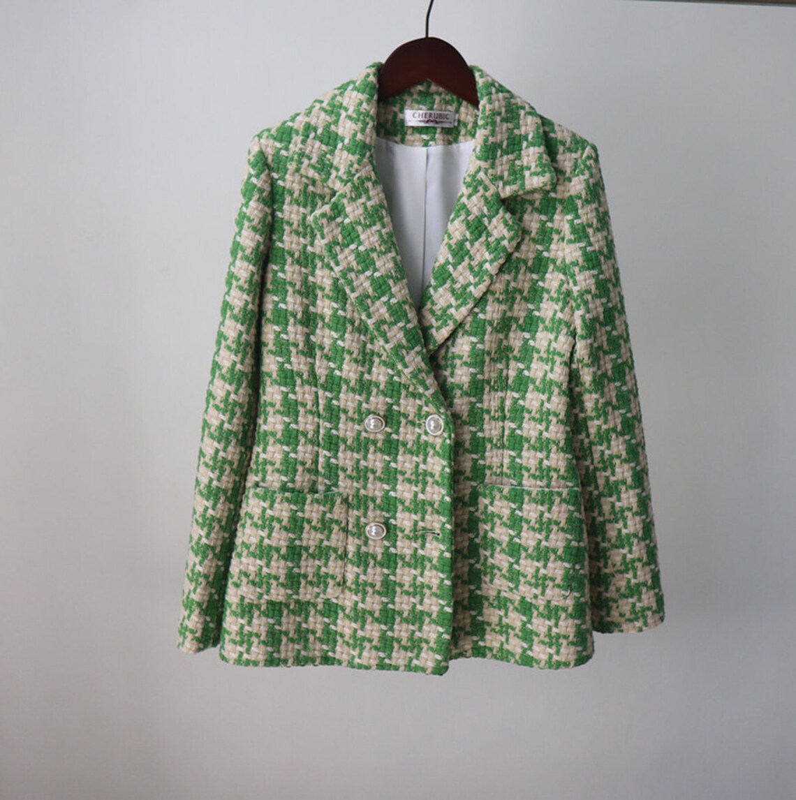 Womens CUSTOM MADE to Order Green Houndstooth Tweed Jacket Etsy