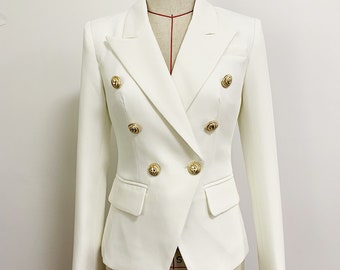 Sample Sale! Women's Luxury Fitted Blazer Golden Buttons Coat  White  US 6/ EU 38/ UK 10