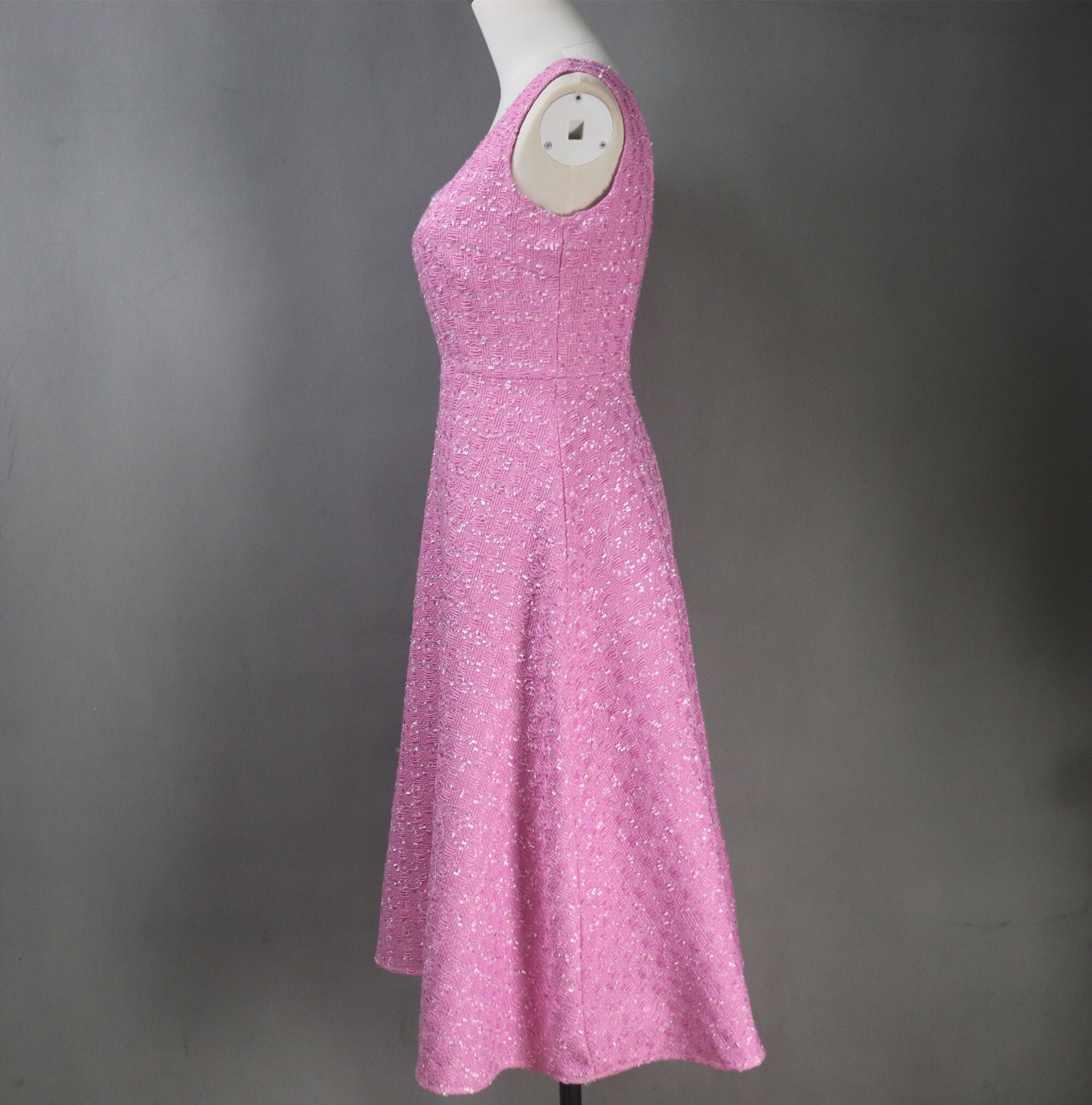Hot Pink Dress Suit: Fur Trim Jacket, Long Flare Dress