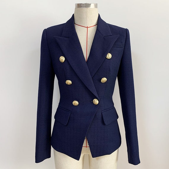 Navy blue fitted blazer womens Clearance