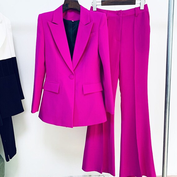 Women Purple / Yellow One Button Blazer 