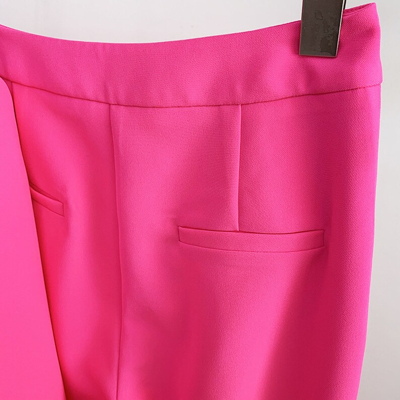 Women Hot Pink Blazer Mid-high Rise Flare Trousers Pants - Etsy