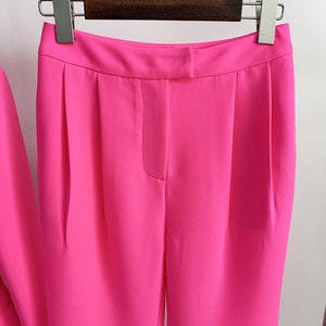 Women Hot Pink Blazer Mid-high Rise Flare Trousers Pants - Etsy