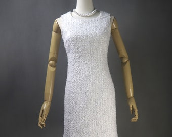 Spring Summer Custom Made Tweed Long / Short Sheath Dress + Long / Short Coat, White Dress, Summer Wedding Dress