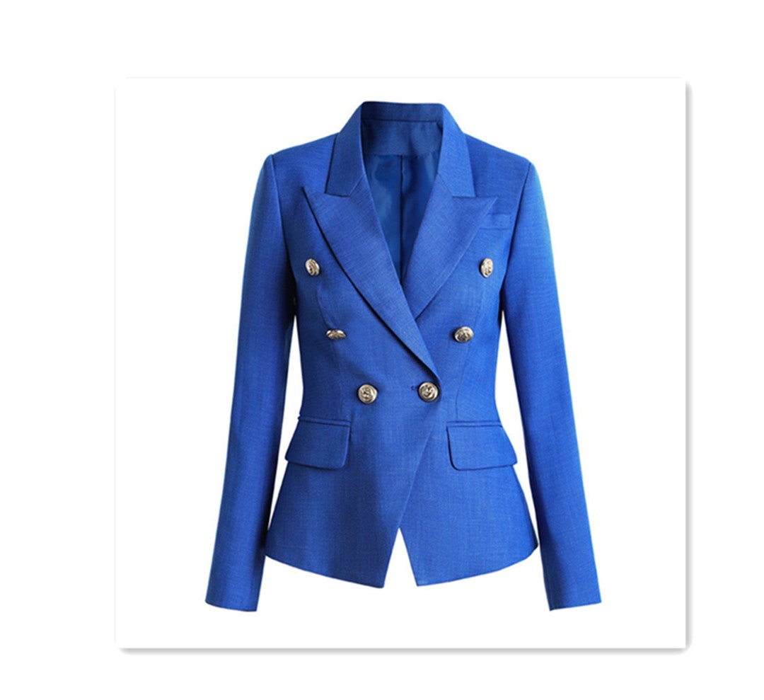 Women's Royal Blue Golden Lion Buttons Fitted Blazer - Etsy